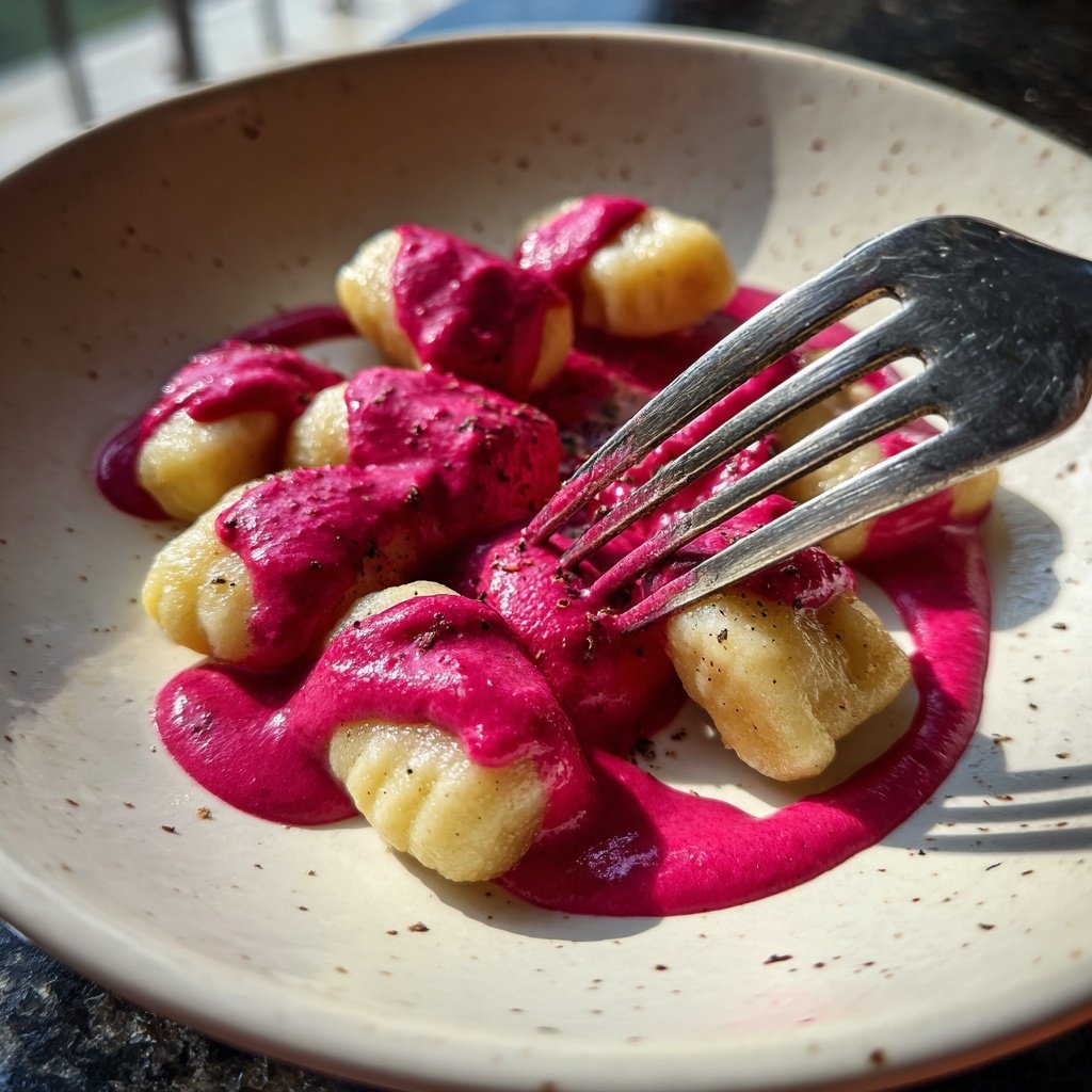 Gnocchi mit rosa Rote-Bete-Sauce