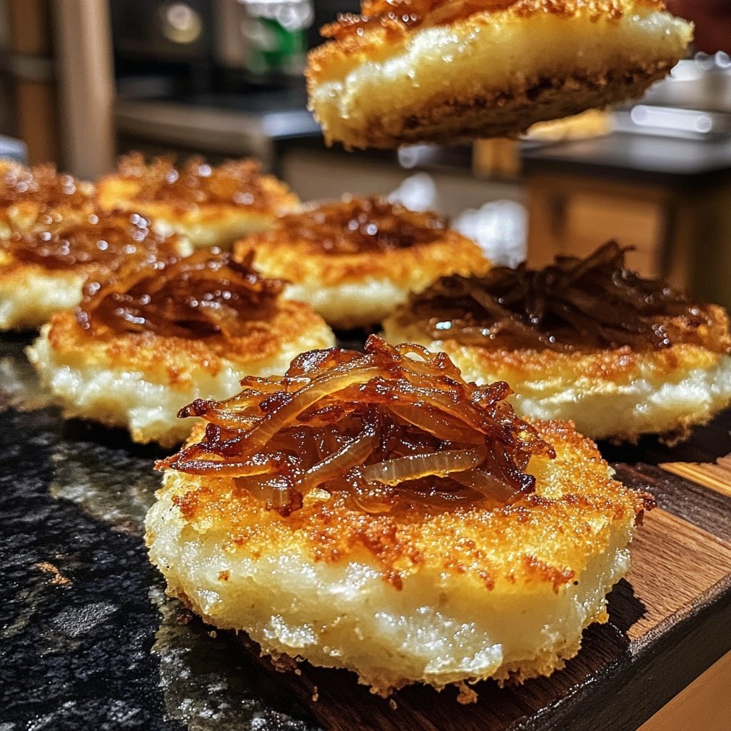 Kartelstampf mit karamellisierten Zwiebeln